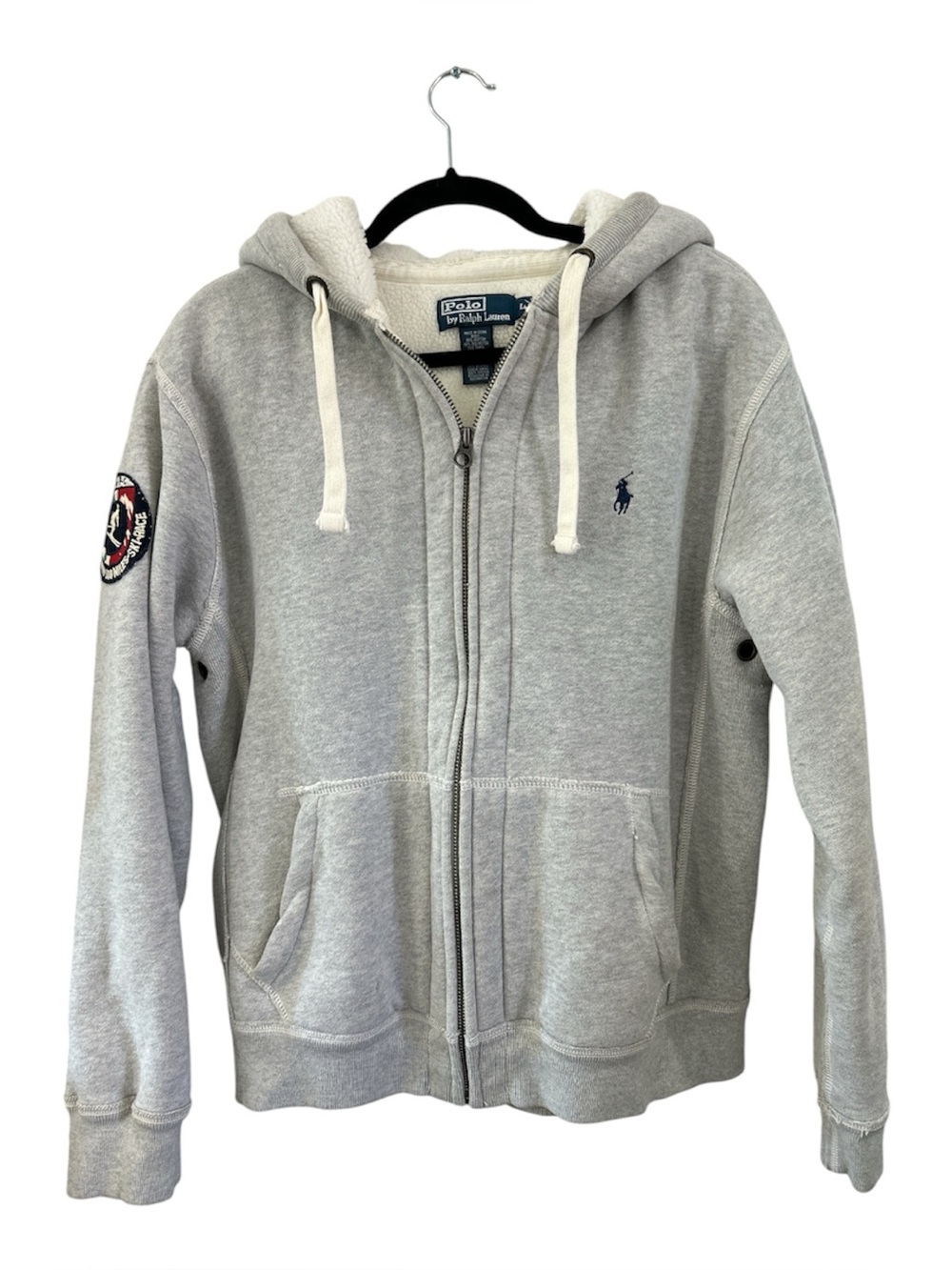 Vintage Polo Ralph Lauren full zip Sherpa lined hooded sweatshirt gray large